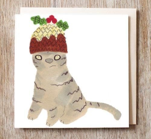 Molly the Cat in a Figgy Pudding Hat