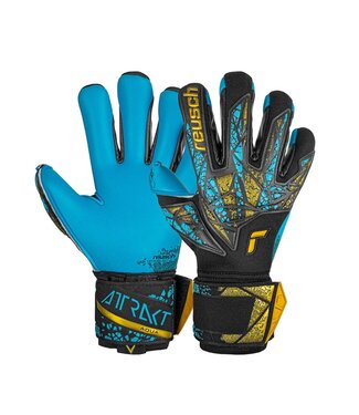 ATTRAKT AQUA FINGER SUPPORT REUSCH GOALKEEPING GLOVES - BLACK/GOLD/AQUA