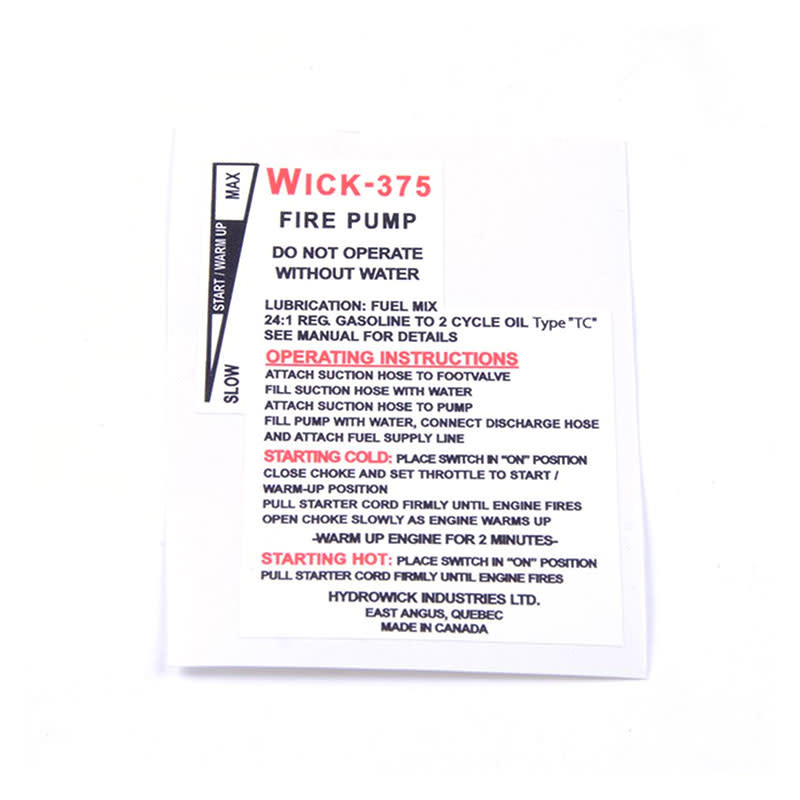 Mercedes Textiles WICK® 375 Operating Instructions Decal Set