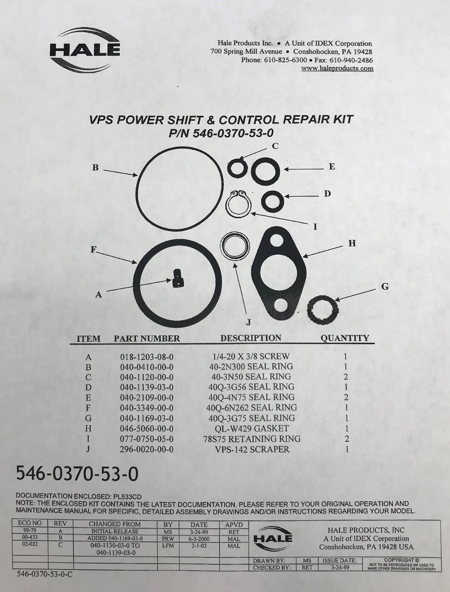Hale Hale VPS Power Shift & Control Repair Kit