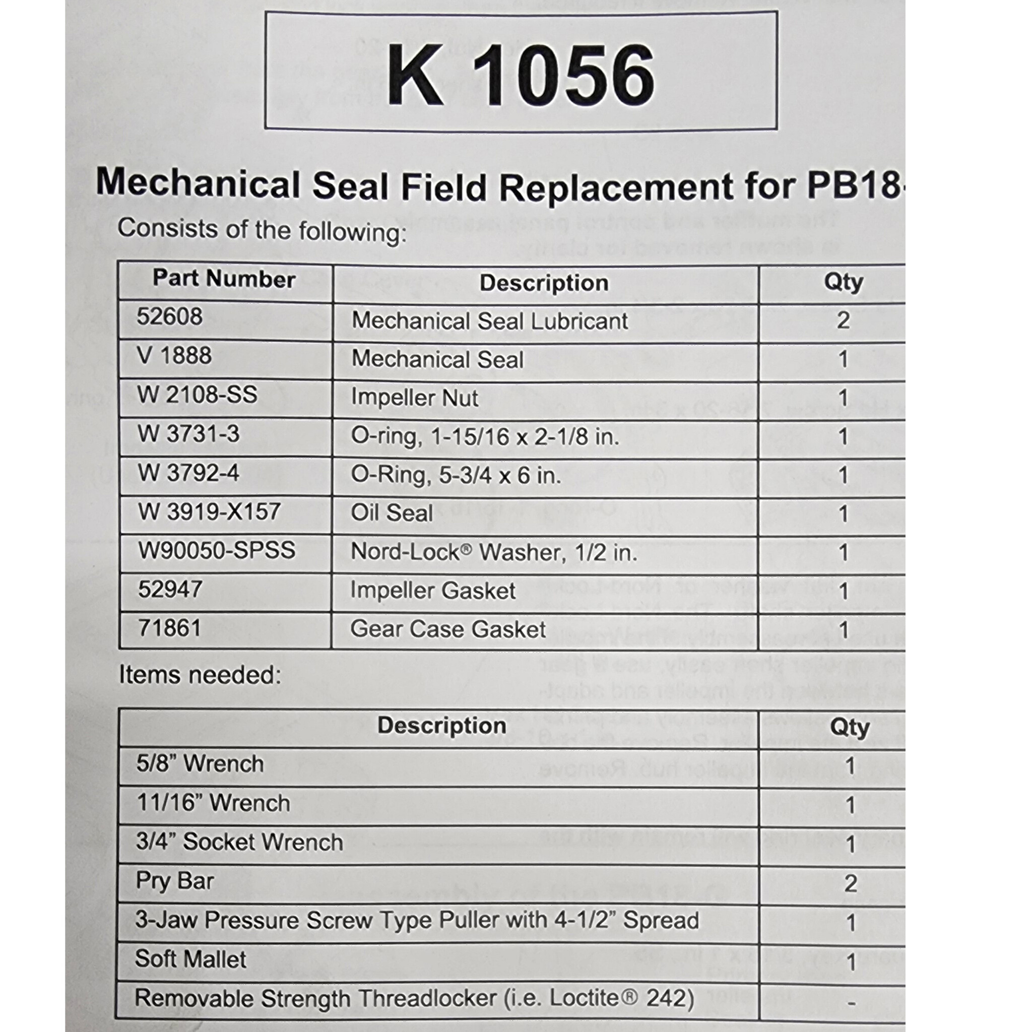 Waterous WATEROUS K 1056 Seal Replacement Kit