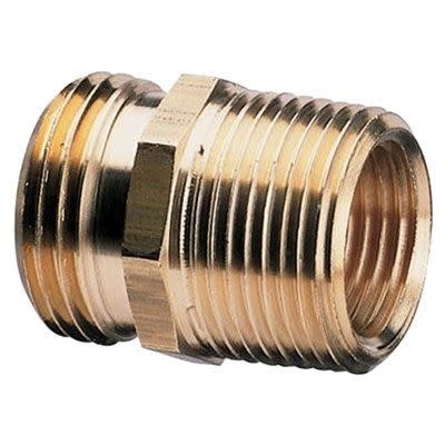 Green Thumb Double Male 3/4" NH x 3/4" NPT x 1/2" NPT Female Threaded Pipe to Hose Connector, Brass