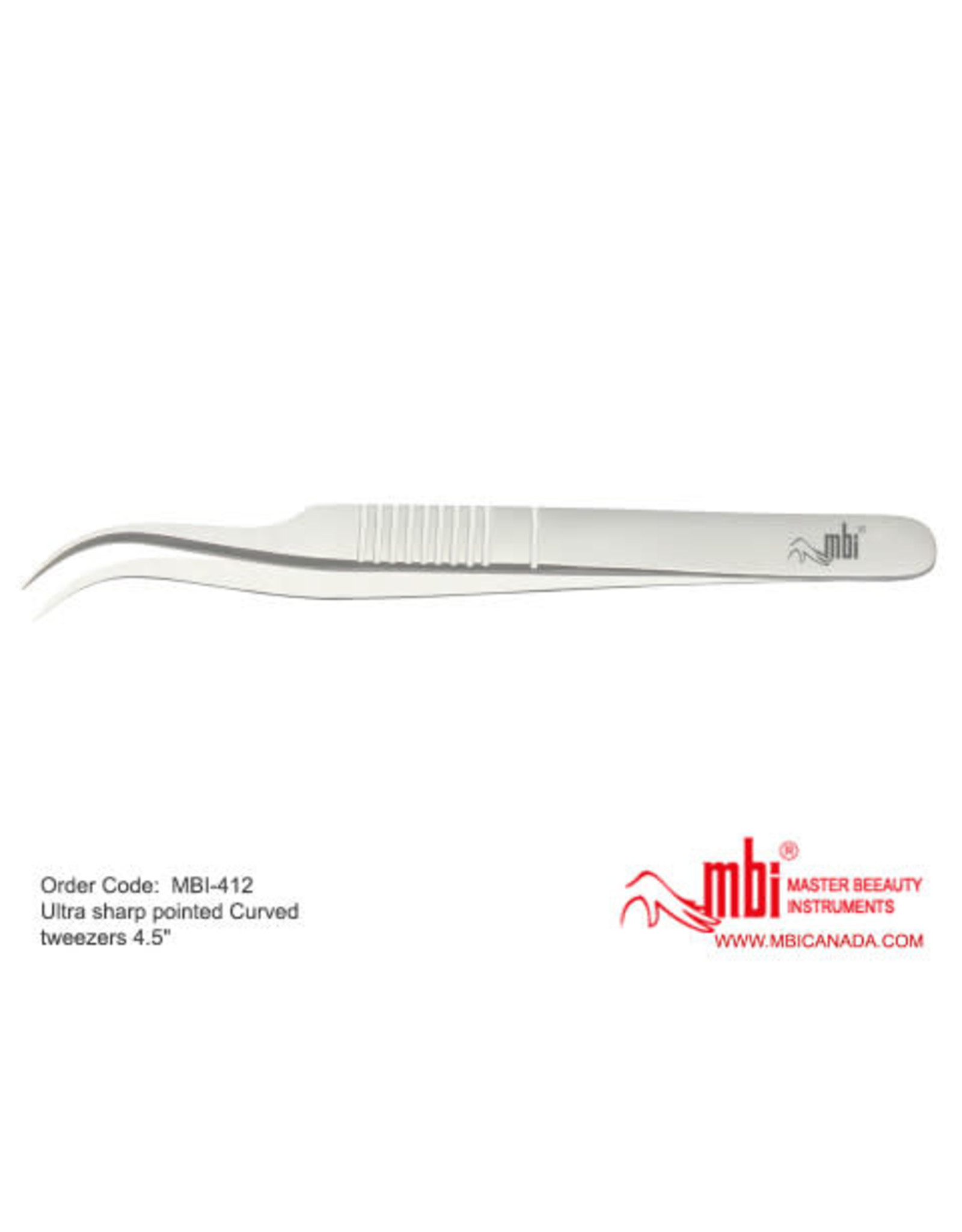 MBI-412  Pointed Curved Tweezers Size 4.5″