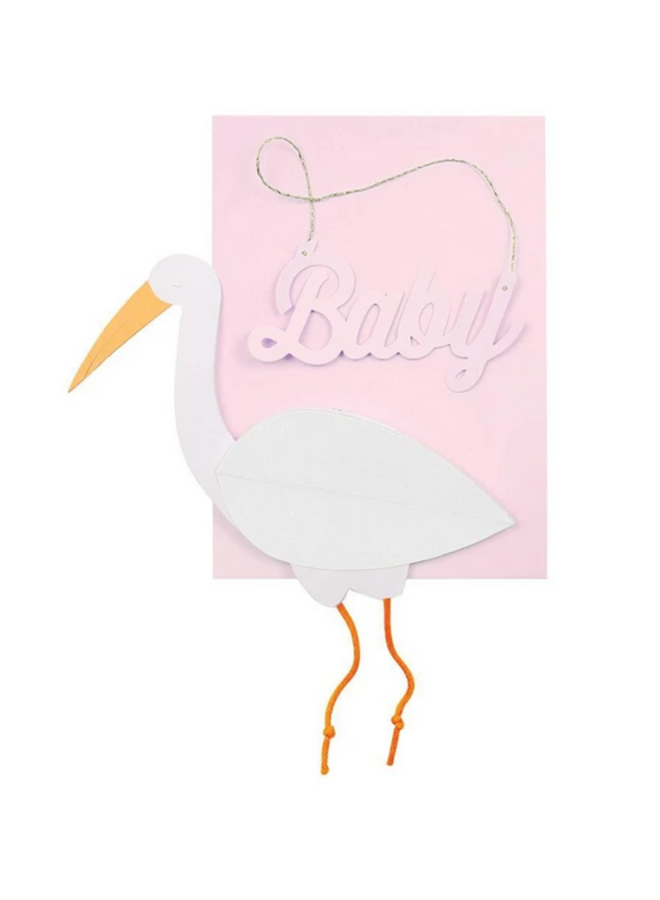 Greeting Card - Pink Baby Stork Honeycomb