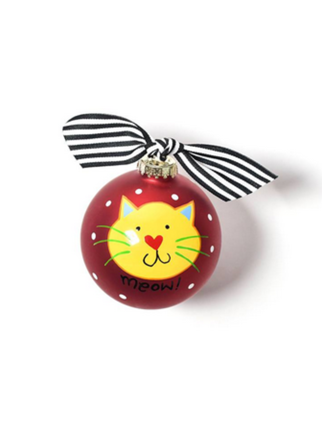 Meow Red Cat Glass Ornament