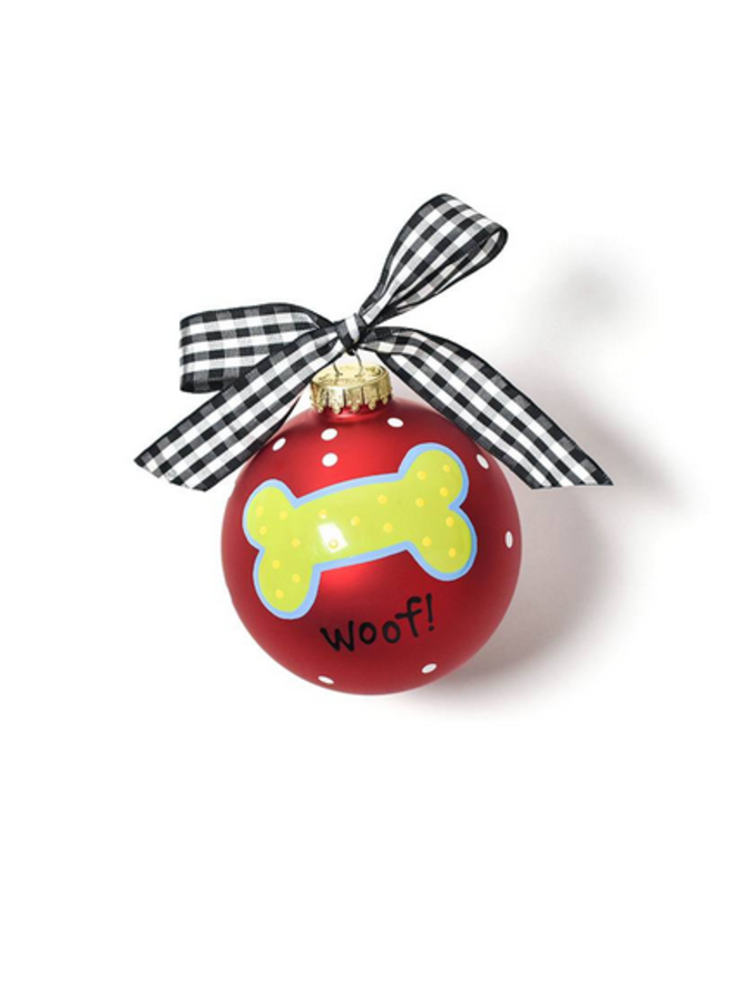 Woof Dog Bone Glass Ornament