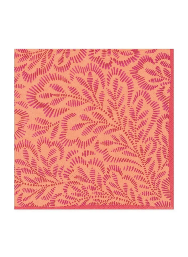 Cocktail Napkin - Block Print Leaves Fuchsia/Orange
