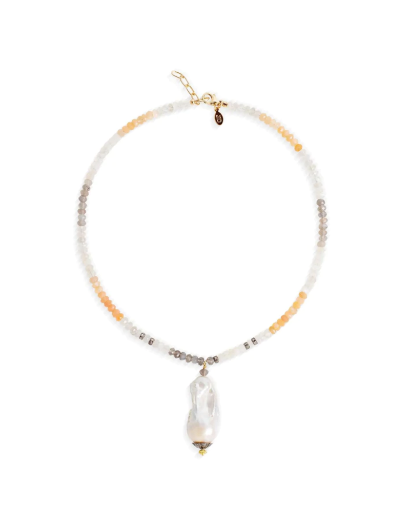 Joie DiGiovanni Mexican Moonstone Diamond Baroque Drop Necklace