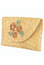 San Diego Hats Clutch Purse with Floral Embroidery in Natural by San Diego Hat Company