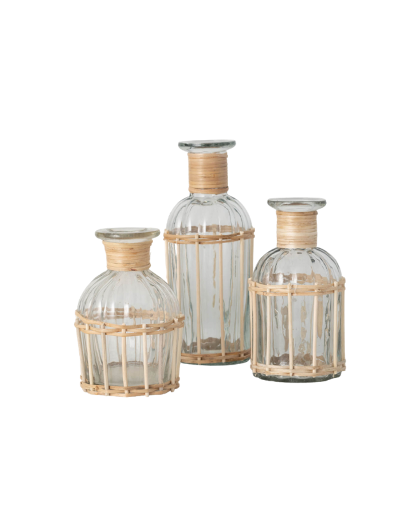 Glass Bottles with Bamboo Trim