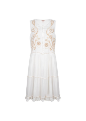 ESQUALO Beaded Embroidery Dress in White by EsQualo