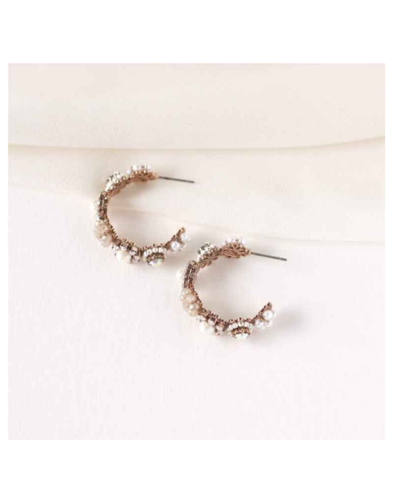 Lover's Tempo Bloom Crystal Hoop Earrings in White by Lovers Tempo