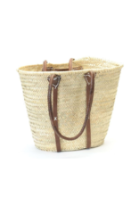 Tall Straw Market Bag with Leather Straps