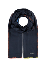 Fraas Contrast Stitch Cashmink Scarf in Navy