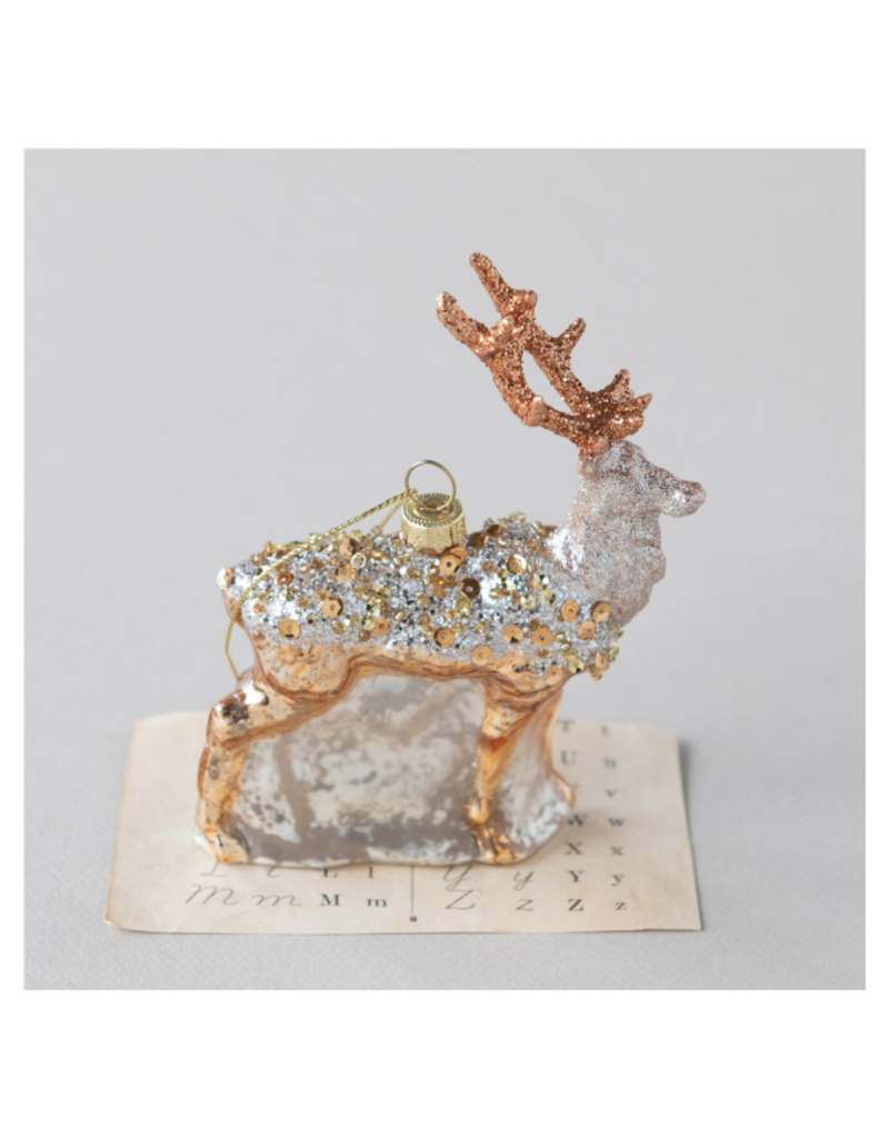 Glass Deer Ornament with Sequins & Glitter