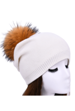 PNYC PNYC Evelyn Beanie Off White with Natural Real Pom