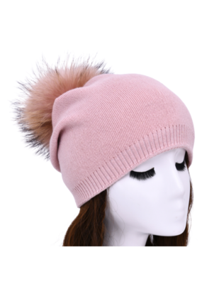PNYC PNYC Evelyn Beanie Pink with Pink Real Pom