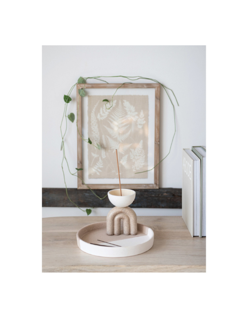 Bloomingville Round Two-Tone Stoneware Tray in Cream