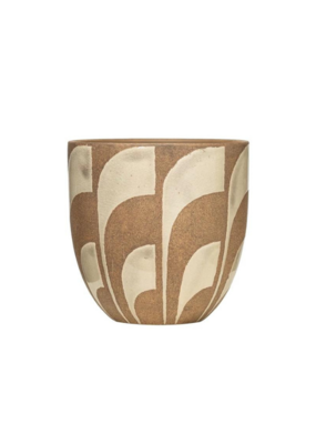 Hand Painted Terra Cotta Planter in Tan and Grey