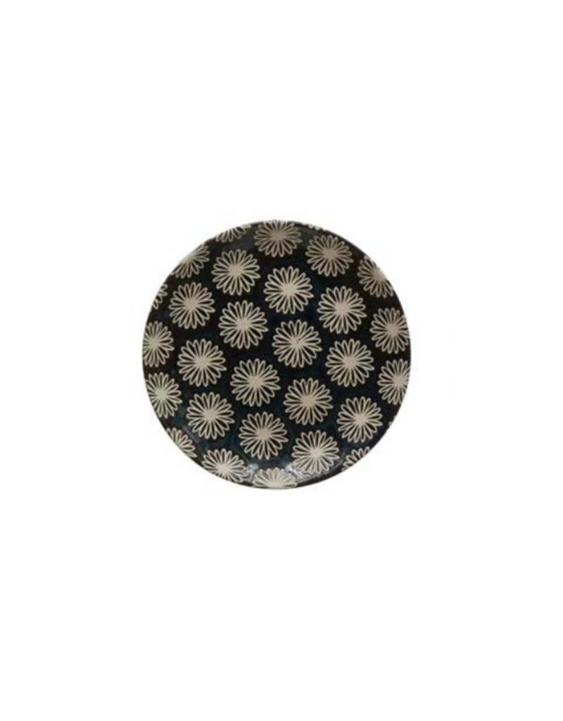 Round Stoneware Plate in Midnight Blue with Flower Dots