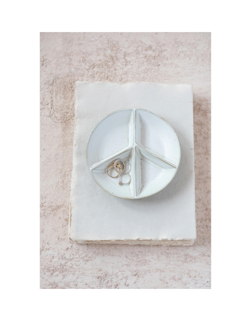Stoneware Peace Sign Divided Dish in Matte White