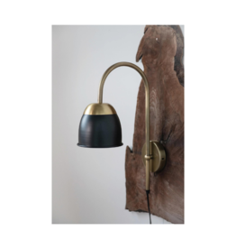 Creative Co-Op Brass Wall Sconce with Black Shade & Inline Switch