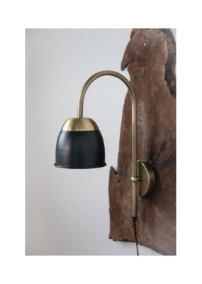 Creative Co-Op Brass Wall Sconce with Black Shade & Inline Switch