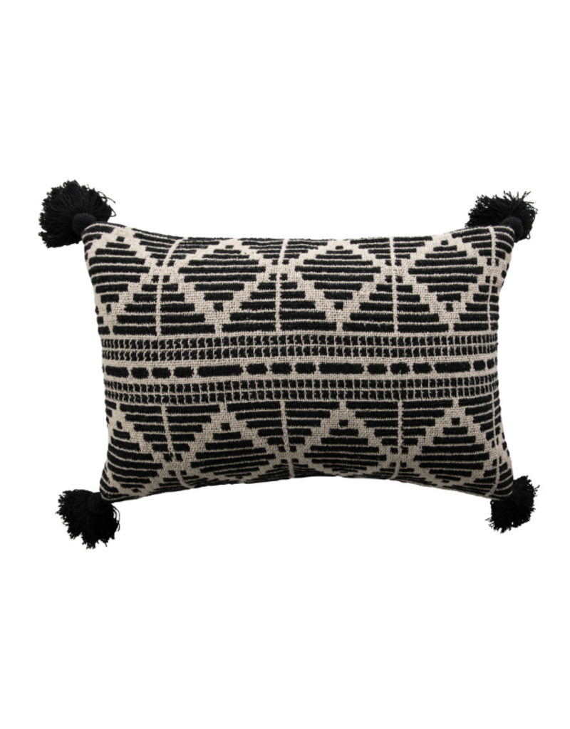 Bloomingville Lumbar Pillow with Tassels Black & Beige
