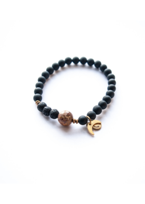 Hen+Bear Mum Brass/Agate/Stone with Moon Charm Stretch Bracelet  by Hen + Bear