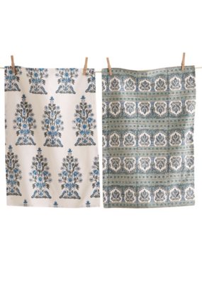 Set of 2 Tokari Block Print Dish Towel in Blue Multi