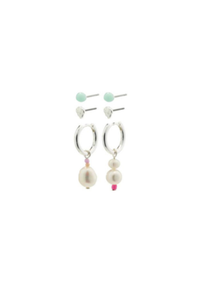 PILGRIM Energetic Pearl Silver-Plated Earrings set/ 3 by Pilgrim