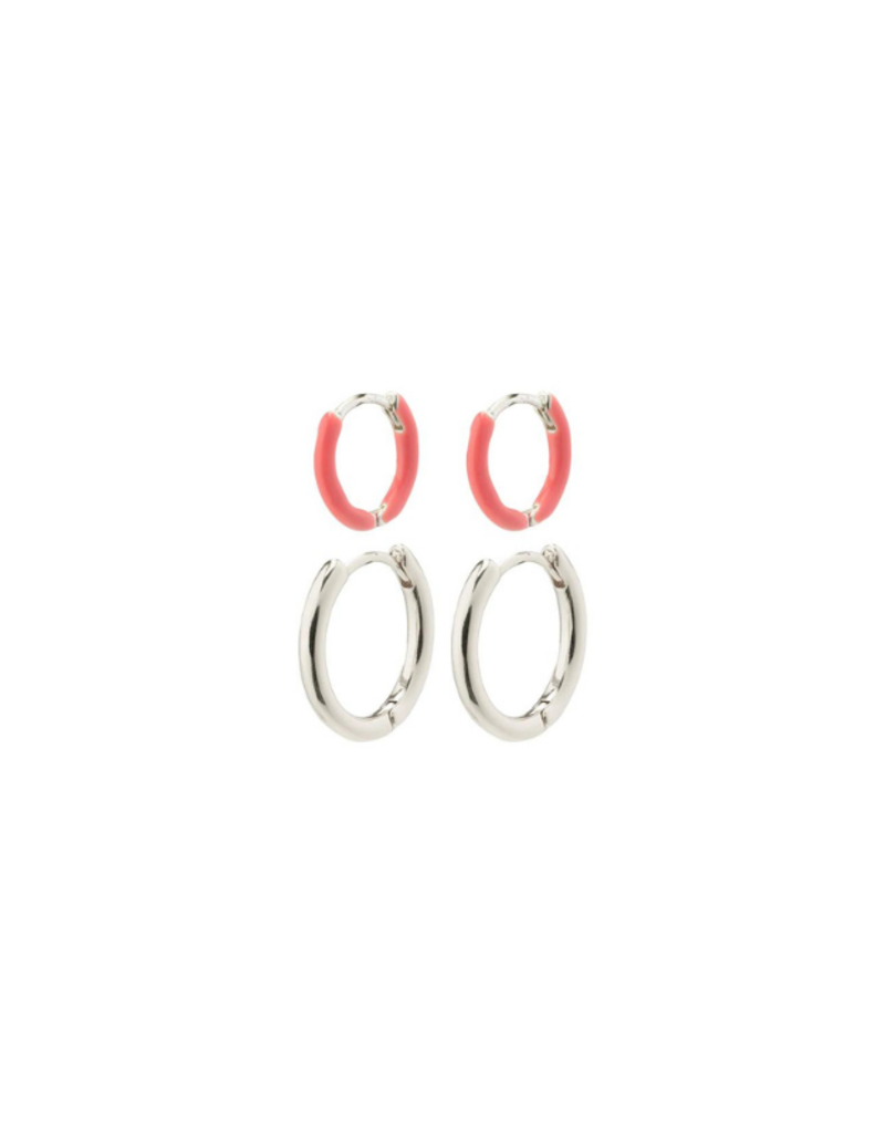 PILGRIM Marit Pink Hoop Silver-Plated Earrings  set/2 by Pilgrim