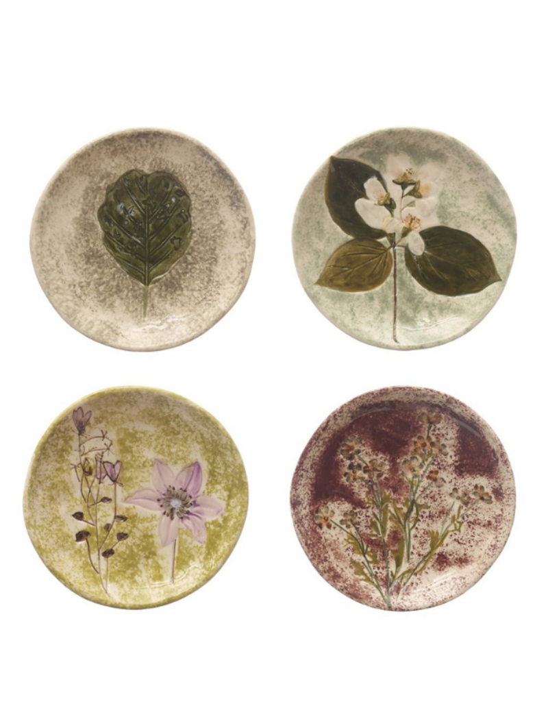 Creative Co-Op Stoneware Side Plate with Debossed Florals