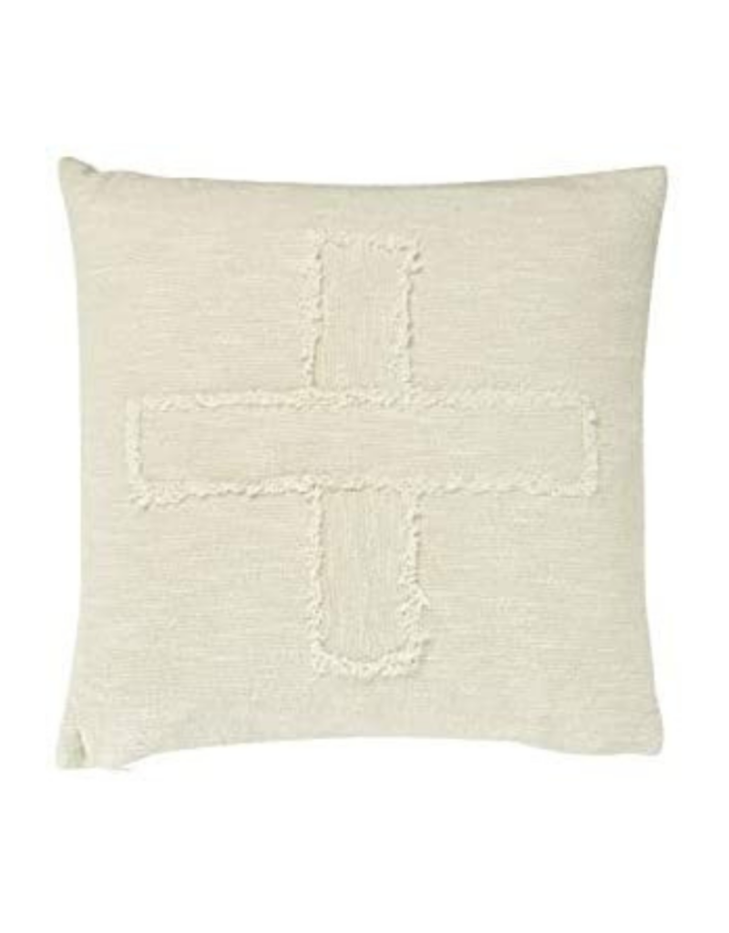 Cotton Pillow with Embroidered Cross in Natural