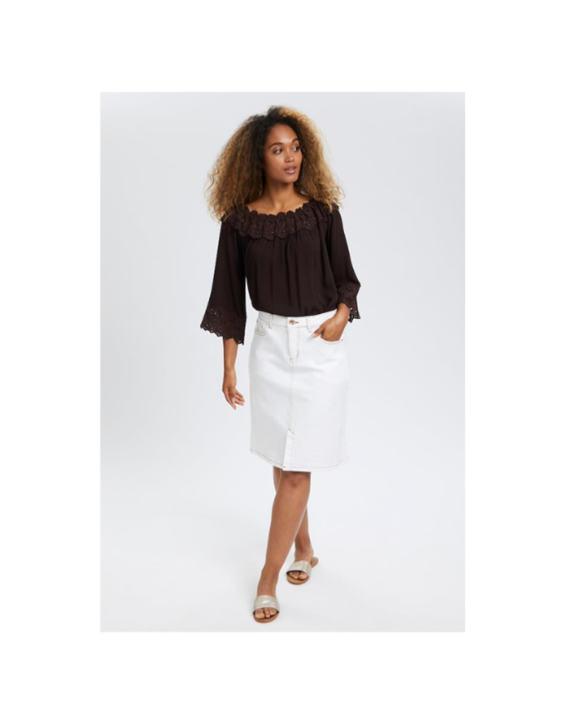 Cream Bea Embroidery Anglaise Blouse in Java by Cream