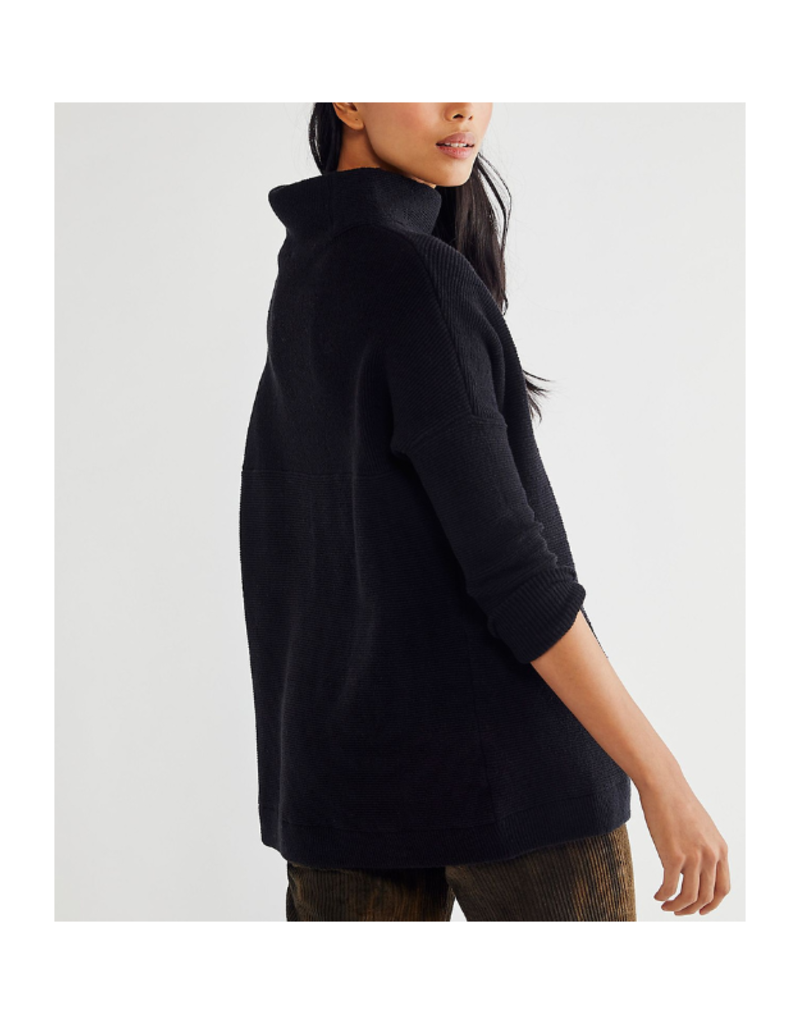 HOODED RIBBED KNIT TUNIC - Black