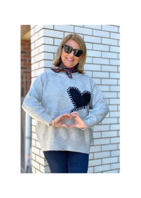 Lyla & Luxe Heart Sweater in Grey by Lyla + Luxe