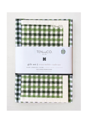 Ten & Co. Ten & Co. Set Swedish Sponge Cloth + Tea Towel Plaid Green