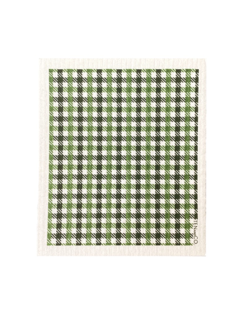 Ten & Co. Ten & Co. Set Swedish Sponge Cloth + Tea Towel Plaid Green