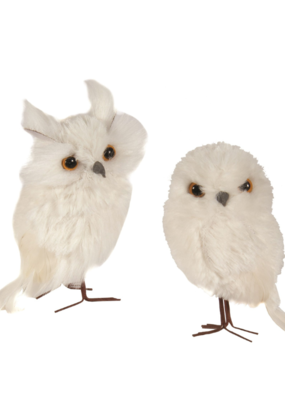 Set of 2 White Furry Owls