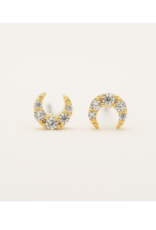 Lover's Tempo Crystal Moon Earrings in Gold by Lover's Tempo