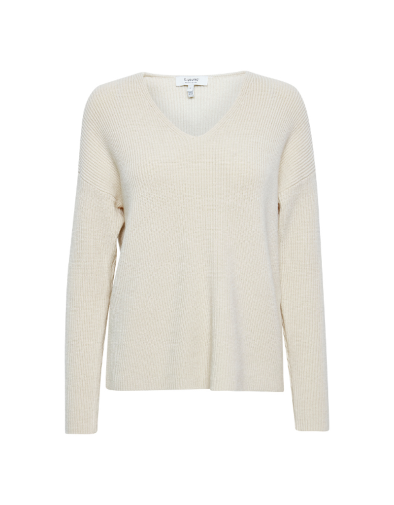 b.young Milo V-Neck Sweater in Birch by b.young