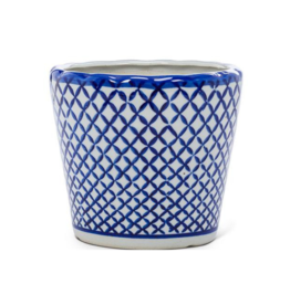 Cross Hatch Planter in Blue & White