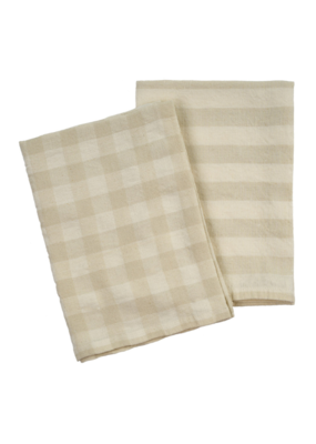 Indaba Trading Gingham Stripe Tea Towel Set of 2 in Linen