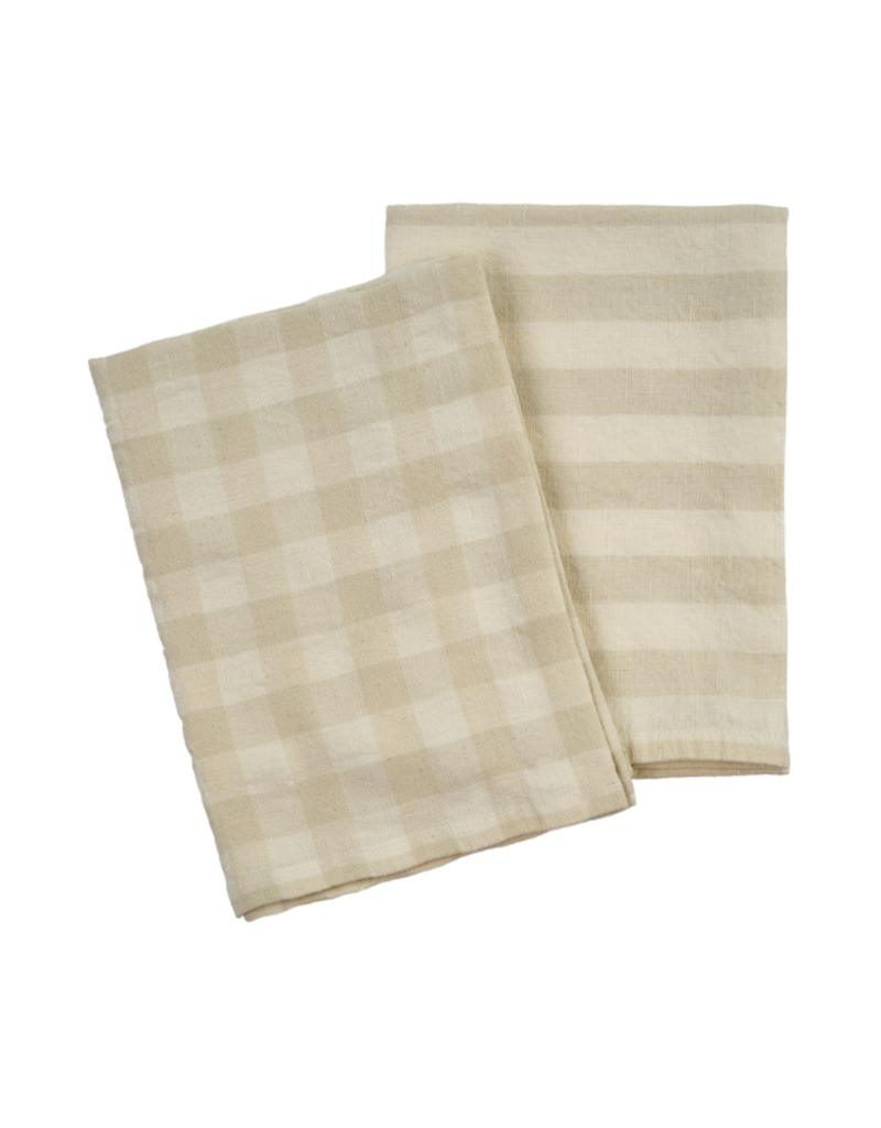 Indaba Trading Gingham Stripe Tea Towel Set of 2 in Linen