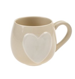 Indaba Trading Big Heart Mug in Cream & White