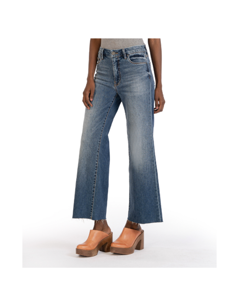 Kut from the Kloth Meg High Rise Wide Leg Raw Hem in Beckon Wash by Kut from the Kloth