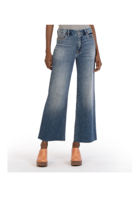 Kut from the Kloth Meg High Rise Wide Leg Raw Hem in Beckon Wash by Kut from the Kloth