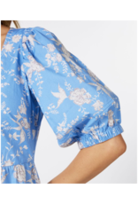 ESQUALO LAST ONE - SIZE 12 (L) - Puff Sleeve Poplin Dress in Blue Flower Print by Esqualo