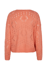 ESQUALO V-Neck Ajour Sweater in Bright Peach by Esqualo